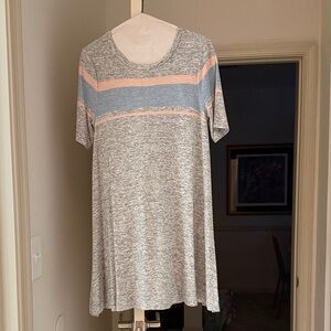Gray and Pink Striped T-Shirt Dress